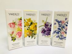 4 X YARDLEY LONDON 125ML EAU DE TOILETTE TO INCLUDE ENGLISH ROSE, APRIL VIOLETS, ENGLISH BLUEBELL,