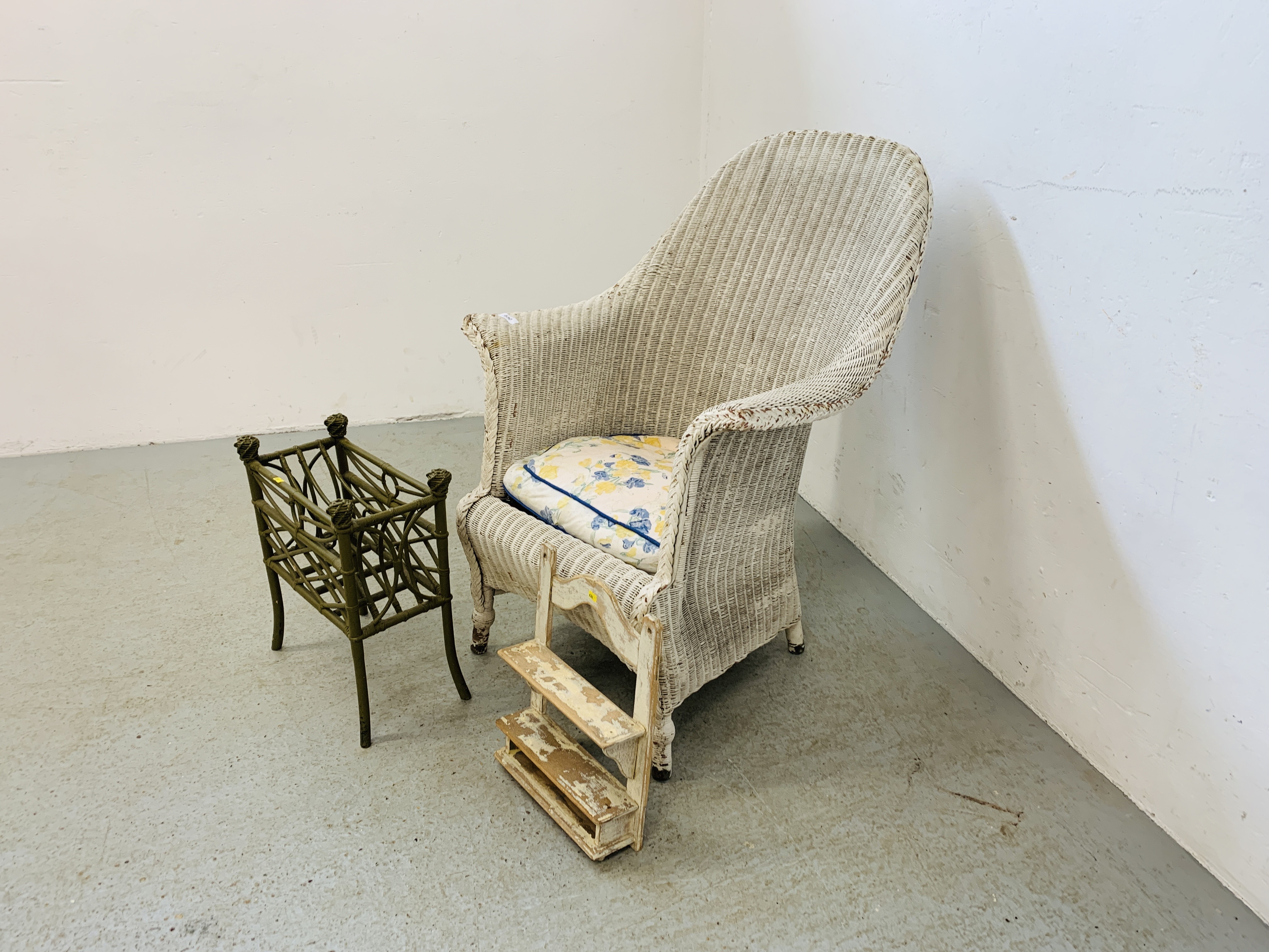 A VINTAGE LLOYD LOOM HIGH BACK ROLL ARMCHAIR, - Image 2 of 5