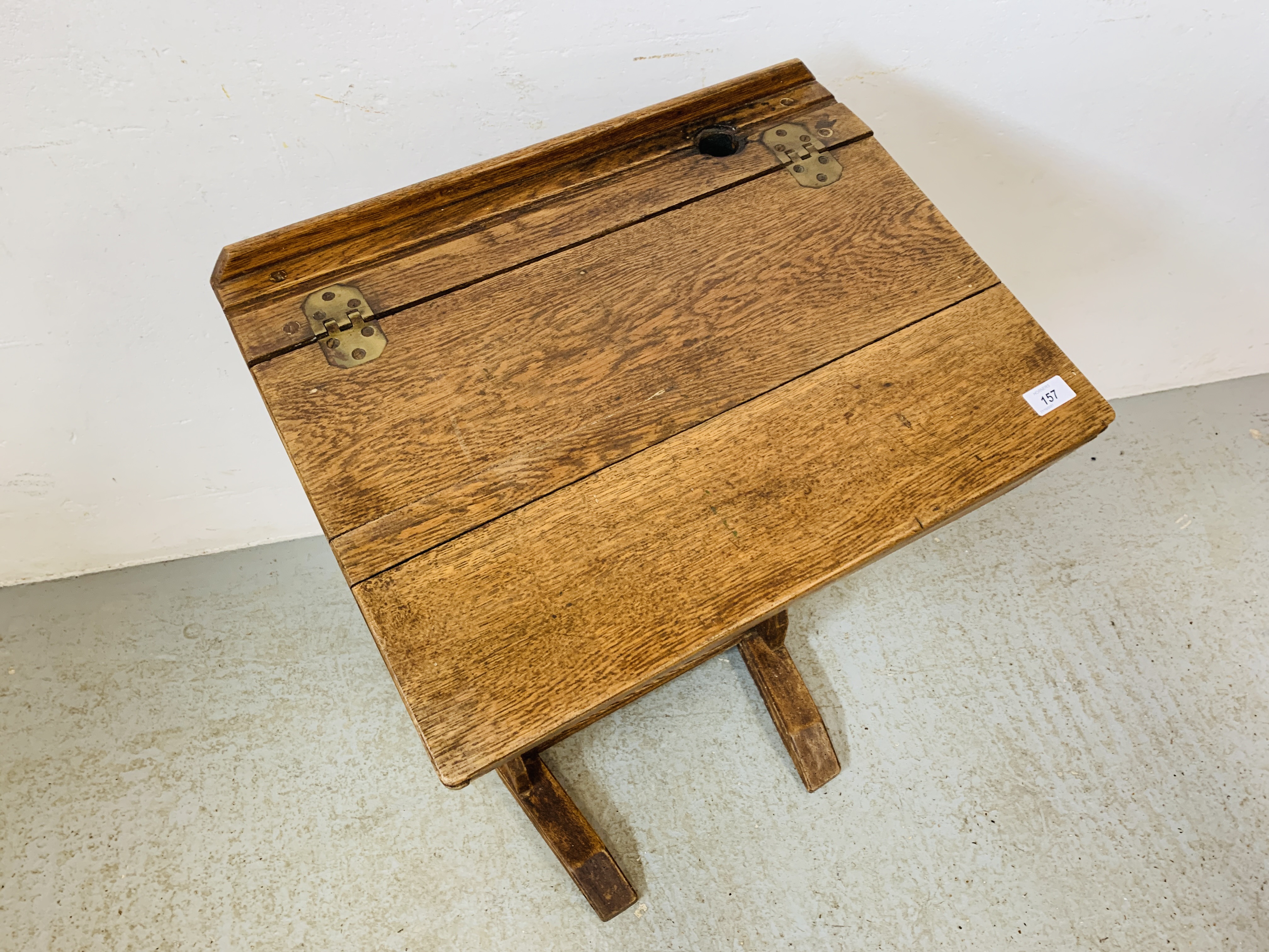 A VINTAGE OAK SCHOOL DESK - Image 2 of 8