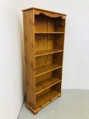 MODERN HONEY PINE 5 TIER BOOK SHELF W 77CM, D 27CM,