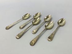 6 OLD ENGLISH BRIGHT CUT SILVER DESERT SPOONS LONDON 1885 MAKER WILLIAM SUMMER (200gm)