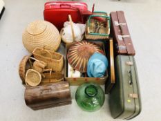 A COLLECTION OF VINTAGE EFFECTS TO INCLUDE BASKETS, SINGER SEWING MACHINE, TALA KITCHEN PRESS,