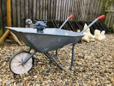 VINTAGE STYLE GALVANIZED WHEEL BARROW A/F WITH GARDEN ORNAMENT