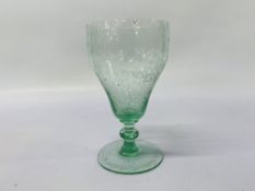 VINTAGE SODA GLASS DRINKING VESSEL WITH ETCHED SHIPPING SCENE (SMALL RIM CHIP)