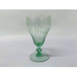 VINTAGE SODA GLASS DRINKING VESSEL WITH ETCHED SHIPPING SCENE (SMALL RIM CHIP)