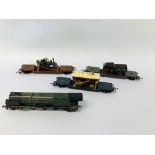 A HORNBY DUBO MECCANO 00 GAUGE DUCHESS OF MONTROSE LOCOMOTIVE & 3 TRIANG 00 GAUGE WAGONS WITH CARGO