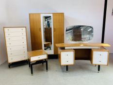 A RETRO 1960'S E GOMME G PLAN 4 PIECE BEDROOM SUITE COMPRISING OF DOUBLE WARDROBE WITH CONCERTINING