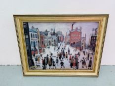 A FRAMED LS LOWRY PRINT 35 X 60CM.