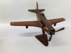 HARDWOOD MODEL AIRCRAFT ON DISPLAY STAND