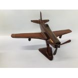 HARDWOOD MODEL AIRCRAFT ON DISPLAY STAND