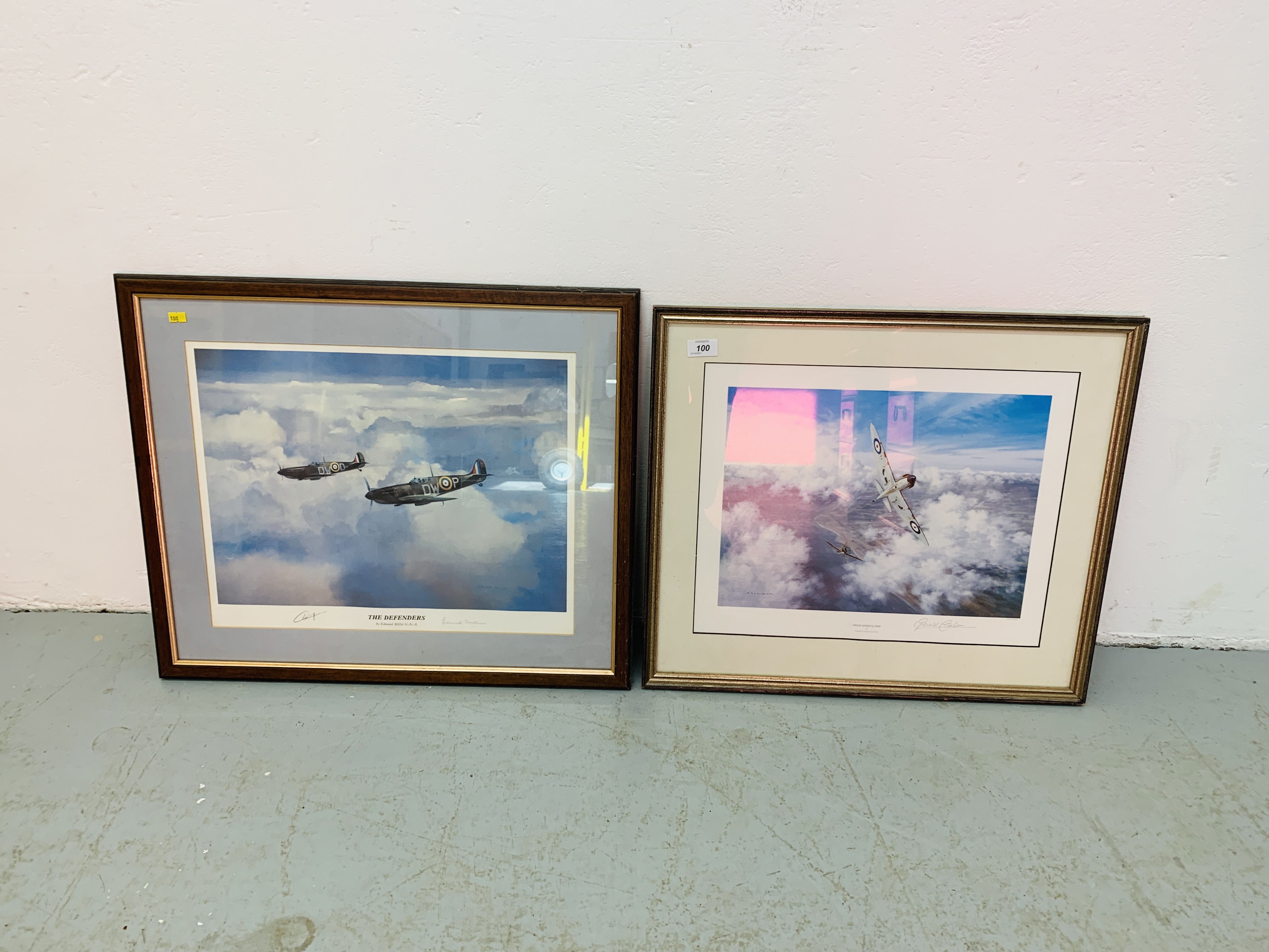 2 FRAMED AND MOUNTED FIGHTER PLANE PRINTS "HIGH SPIRITS" 1940,