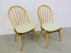 A PAIR OF ERCOL BLONDE HOOP BACK KITCHEN CHAIRS