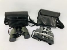 PAIR OF BRESSER 8 X 40 BINOCULARS WITH CASE ALONG WITH A PAIR OF VISTA QUEST BINOCULARS AND CASE