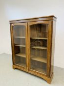 OAK 2 DOOR GLAZED DISPLAY CABINET WITH 3 SHELVES W 120CM X D 31CM X H 144CM.