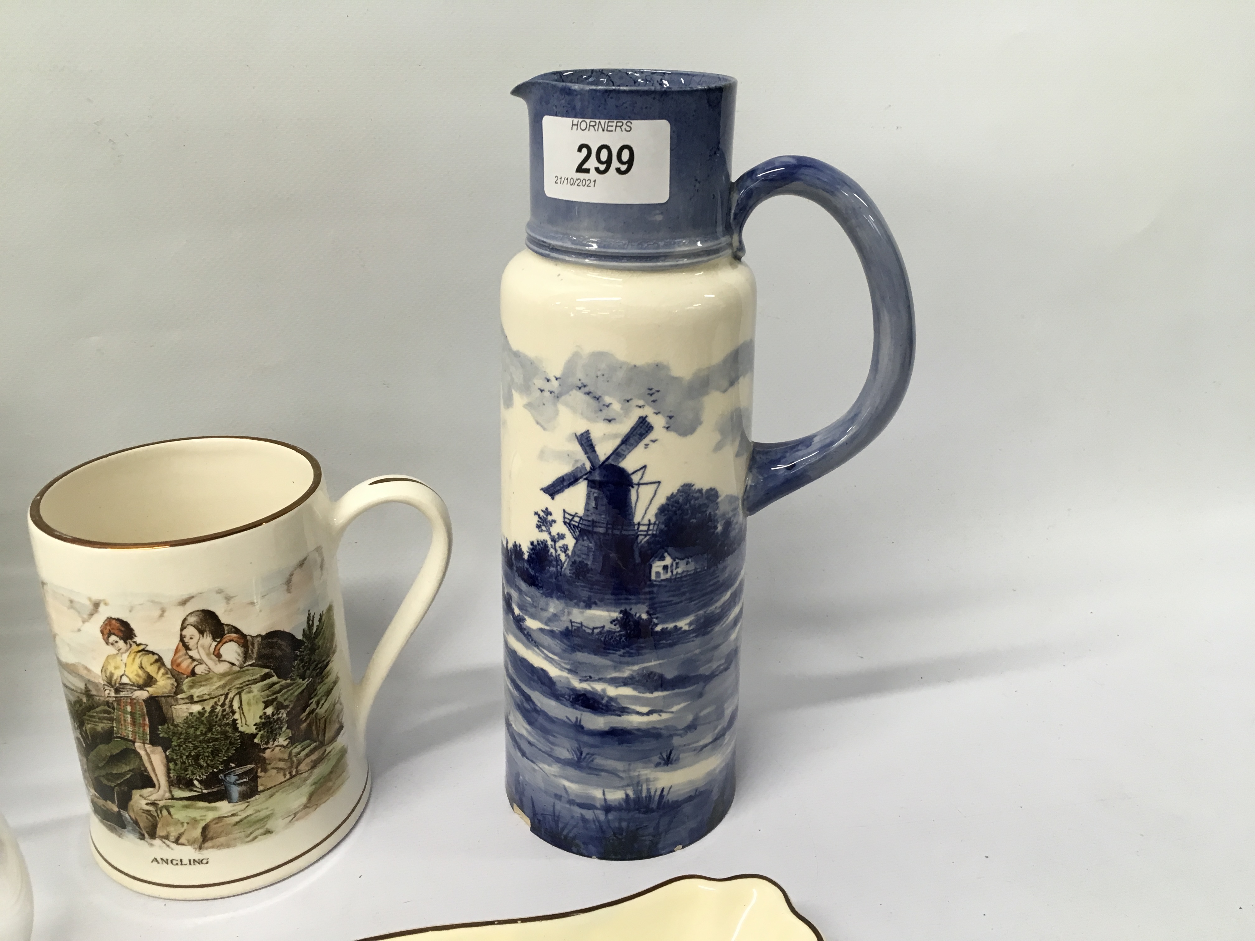 C19TH MAUCHLIN WARE BOX "TAYMOUTH CASTLE AND LOCH TAY" + GRAYS POTTERY "ANGLING" MUG, - Image 2 of 5