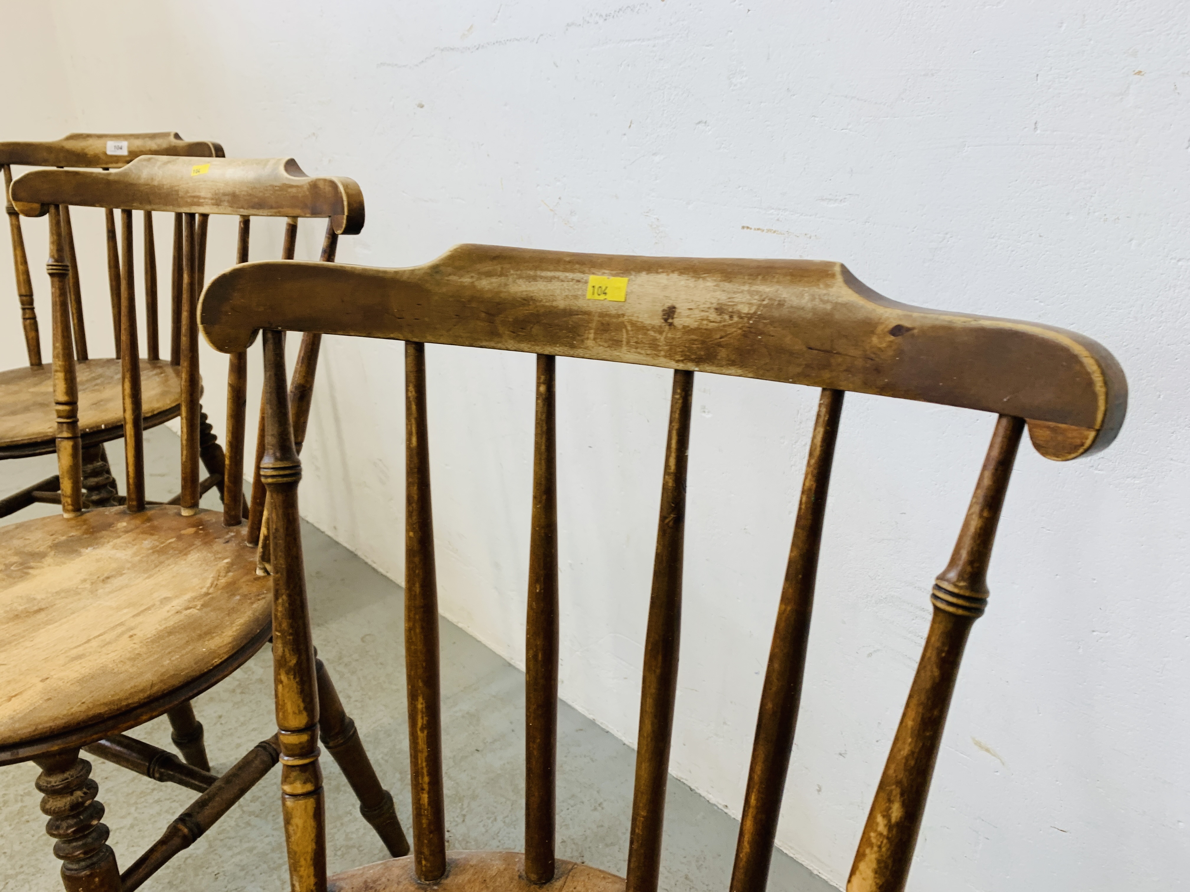 3 CHARACTER PENNY SEAT STICKBACK CHAIRS WITH TURNED LEGS A/F CONDITION - Image 3 of 8