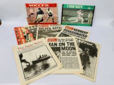 QUANTITY OF ASSORTED VINTAGE EPHEMERA, CRICKET, SOCCER AND NEWSPAPERS ETC.