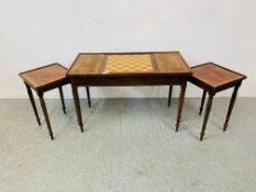 A NEST OF 3 OCCASIONAL TABLES WITH TOOLED LEATHER INSERTS,