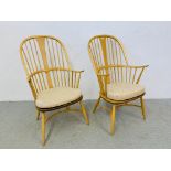 A PAIR OF ERCOL BLONDE WINDSOR CHAIRS