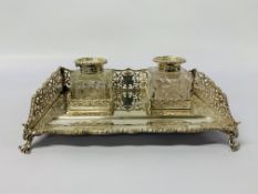 A SILVER INKSTAND GADROONED,