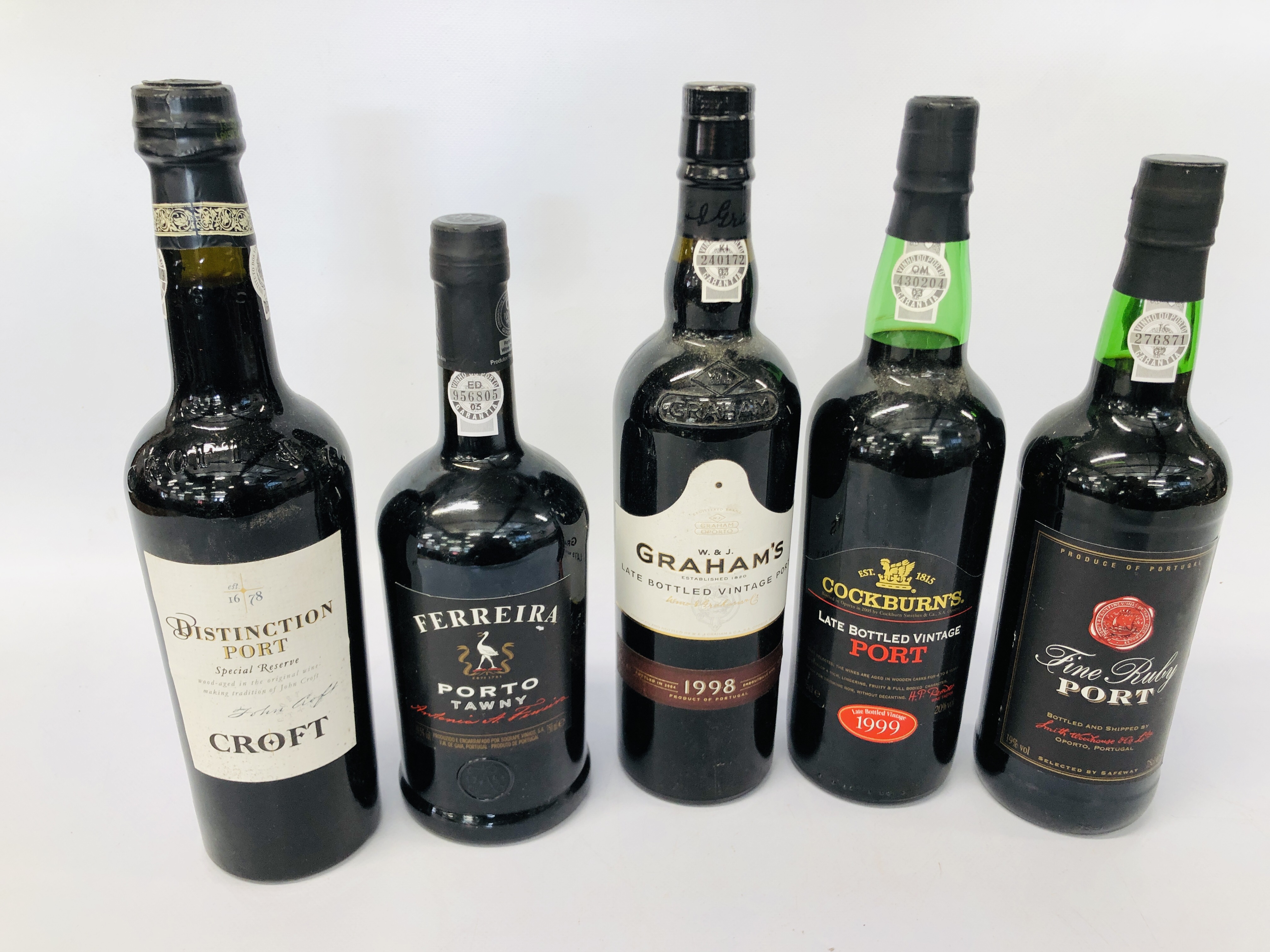 5 X BOTTLES OF PORT - TO INCH 750ML GRAHAMS' 1998 LBV, COCKBURNS 1999 LBV,