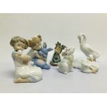 6 PIECES OF NAO TO INCLUDE RABBIT, GOOSE, RESTING DUCKS, GIRL CUDDLING DUCK,