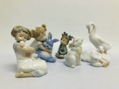 6 PIECES OF NAO TO INCLUDE RABBIT, GOOSE, RESTING DUCKS, GIRL CUDDLING DUCK,