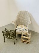 A VINTAGE LLOYD LOOM HIGH BACK ROLL ARMCHAIR,