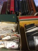 BALANCE OF A STAMP COLLECTION IN TWO BOXES, FEW GB DECIMAL PRESENTATION PACKS, ALBUMS,