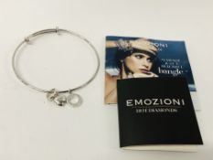 DESIGNER BANGLE MARKED "EMOZIANI" IN ORIGINAL BOX WITH CERTIFICATE