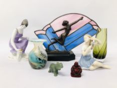 (R) DECO STYLE SILHOUETTE LAMP, A HOLLOHAZA HUNGARIAN PORCELAIN FIGURE OF KNEELING WOMAN,