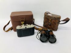 VINTAGE KODAK 66 MODEL III CAMERA IN FITTED CASE, WITH ACCESSORIES ALONG WITH A PAIR OF VINTAGE "L.