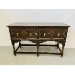 A SOLID OAK TWO DRAWER SIDEBOARD,