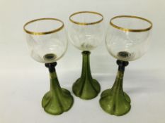 3 X ART NOUVEAU GLASSES WITH WHITE METAL COLLAR (1 A/F)