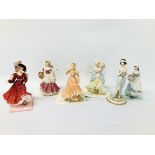 A GROUP OF SIX PORCELAIN COLLECTORS FIGURES (4 X WEDGEWOOD "LITTLE BO-PEEP", "ROSE",