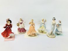 A GROUP OF SIX PORCELAIN COLLECTORS FIGURES (4 X WEDGEWOOD "LITTLE BO-PEEP", "ROSE",