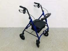 LIKE NEW DAYS 100 SERIES LIGHTWEIGHT ROLLATORS WALKING AID WITH OWNERS MANUAL IN BLUE FINISH