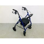 LIKE NEW DAYS 100 SERIES LIGHTWEIGHT ROLLATORS WALKING AID WITH OWNERS MANUAL IN BLUE FINISH