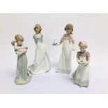 TWO NAO PORCELAIN FIGURES AND TWO PORCELAIN LLADRO FIGURES TO INCLUDE NAO GIRL WITH CANDLE (26CM