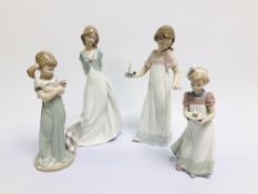 TWO NAO PORCELAIN FIGURES AND TWO PORCELAIN LLADRO FIGURES TO INCLUDE NAO GIRL WITH CANDLE (26CM