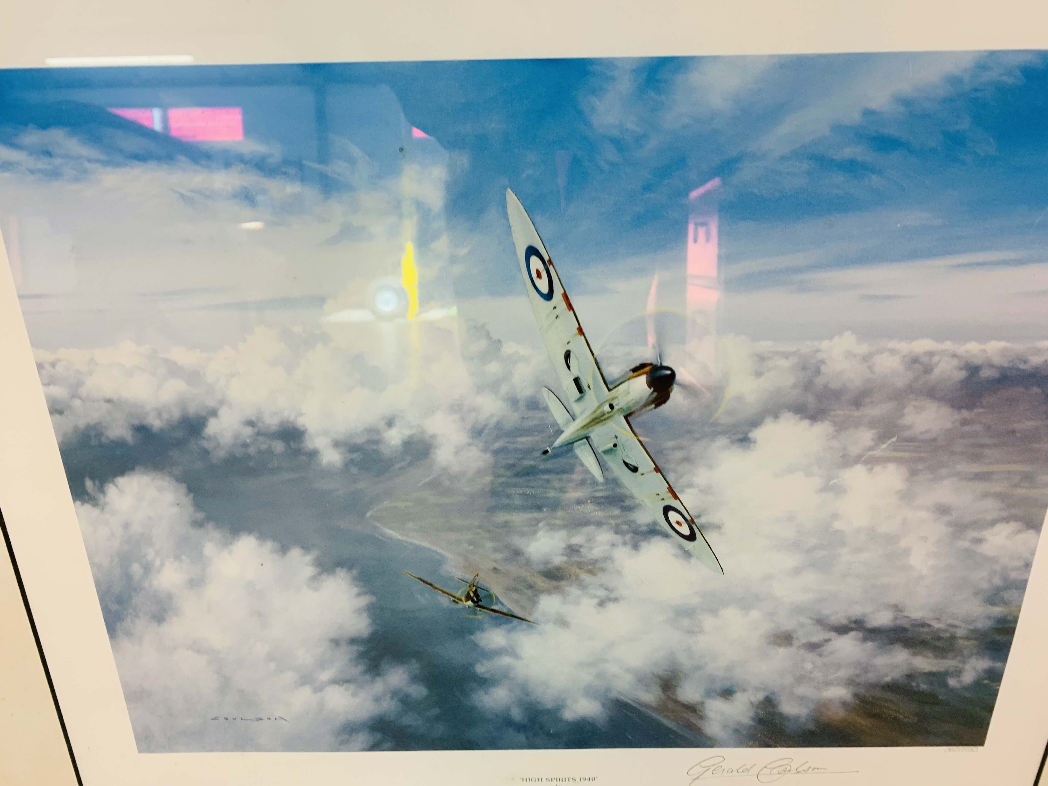 2 FRAMED AND MOUNTED FIGHTER PLANE PRINTS "HIGH SPIRITS" 1940, - Image 3 of 5