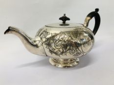 A SILVER THREE PIECE TEASET COMPRISING OF TEAPOT, SUGAR AND CREAM,