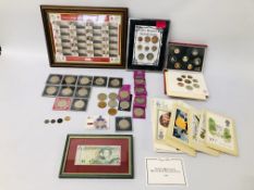 COLLECTION OF MIXED COINS AND BANK NOTES, STAMPS ETC.