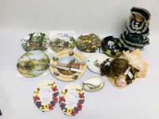 7 COLLECTORS PLATES TO INCLUDE WEDGEWOOD, A BOXED COALPORT MING ROSE SAUCE BOAT IN PRESENTATION BOX,