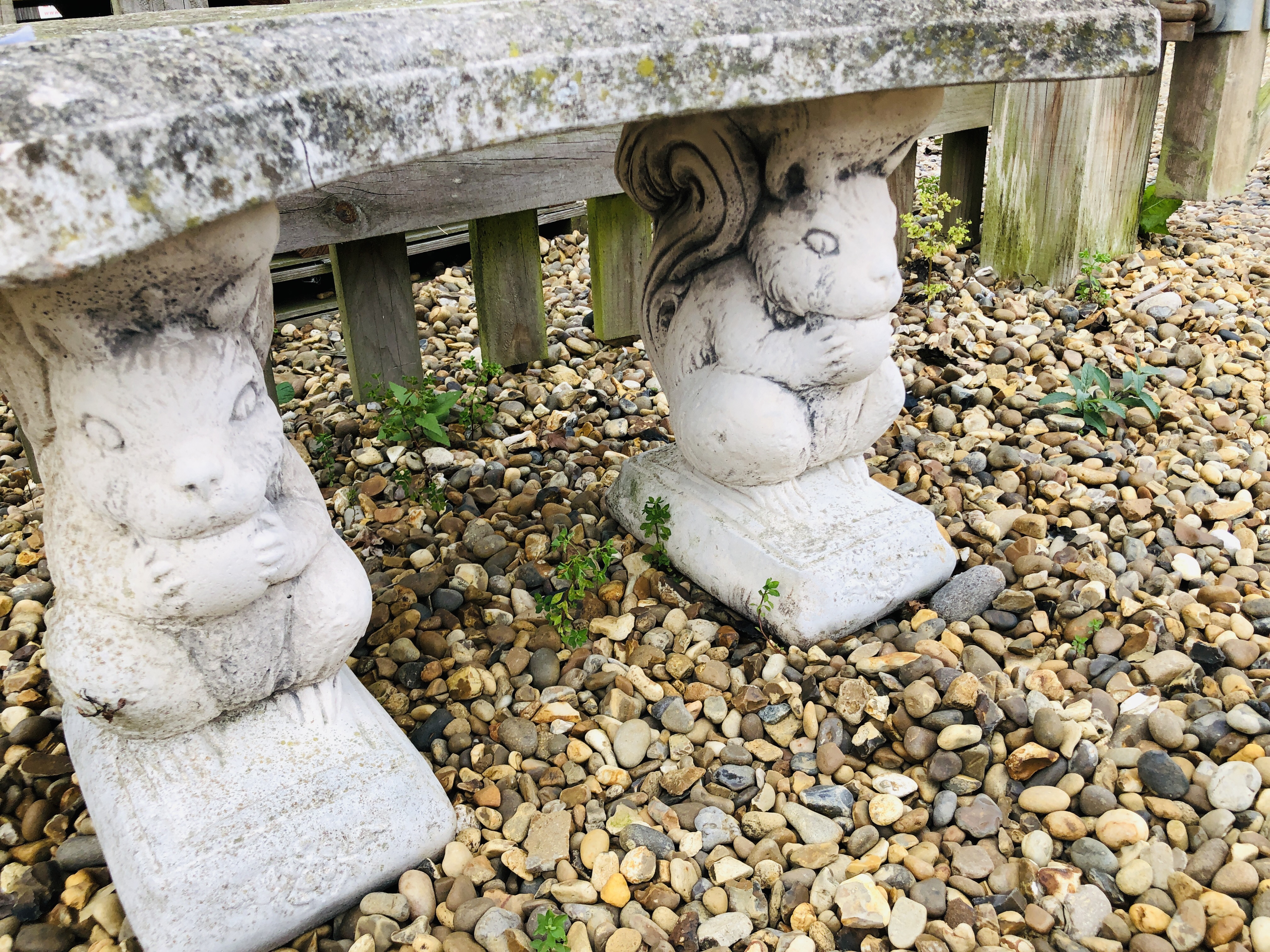 A STONEWORK GARDEN BENCH, - Image 3 of 4