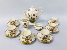 A 1930'S CROWN DUCAL POPPY DESIGN HANDPAINTED 15 PIECE COFFEE SET (ONE CUP,