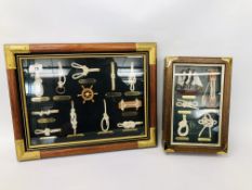 A FRAMED NAUTICAL KNOT DISPLAY - H 35CM X W 45CM AND A NAUTICAL STYLE KEY BOX - H 30CM. W 20CM.