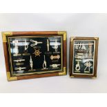 A FRAMED NAUTICAL KNOT DISPLAY - H 35CM X W 45CM AND A NAUTICAL STYLE KEY BOX - H 30CM. W 20CM.