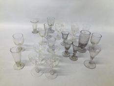 COLLECTION APPROXIMATELY 24 ASSORTED VINTAGE GLASSES AND ONE MEASURE