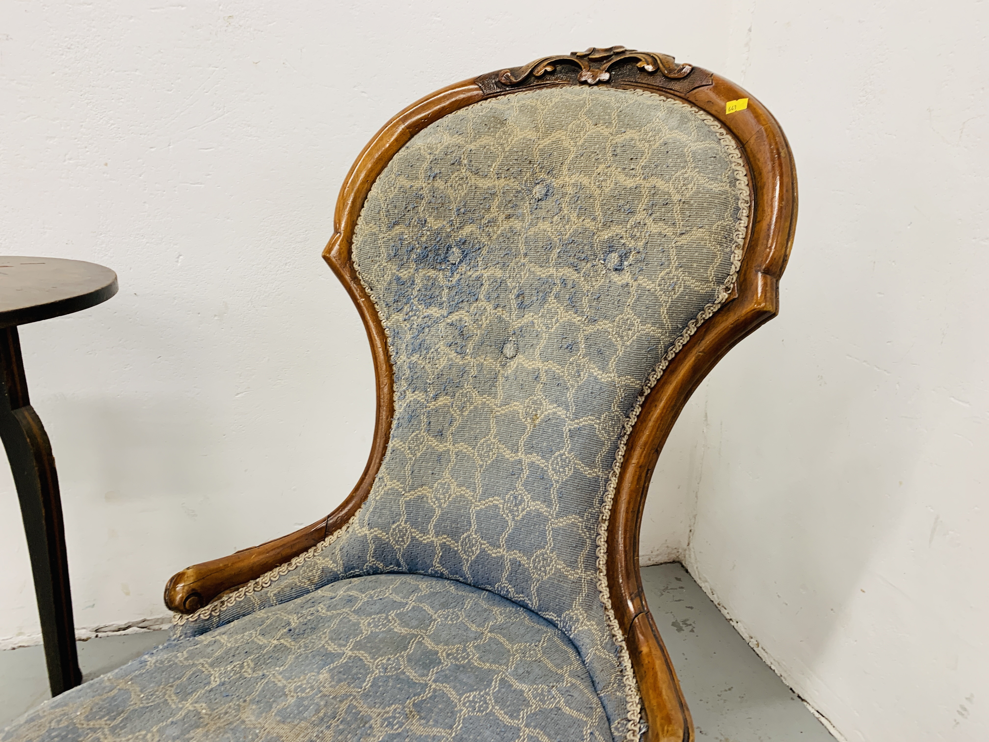 A VICTORIAN OAK FRAMED NURSING CHAIR A/F, CIRCULAR TOPPED MAHOGANY SHAVING STAND A/F, - Image 7 of 9